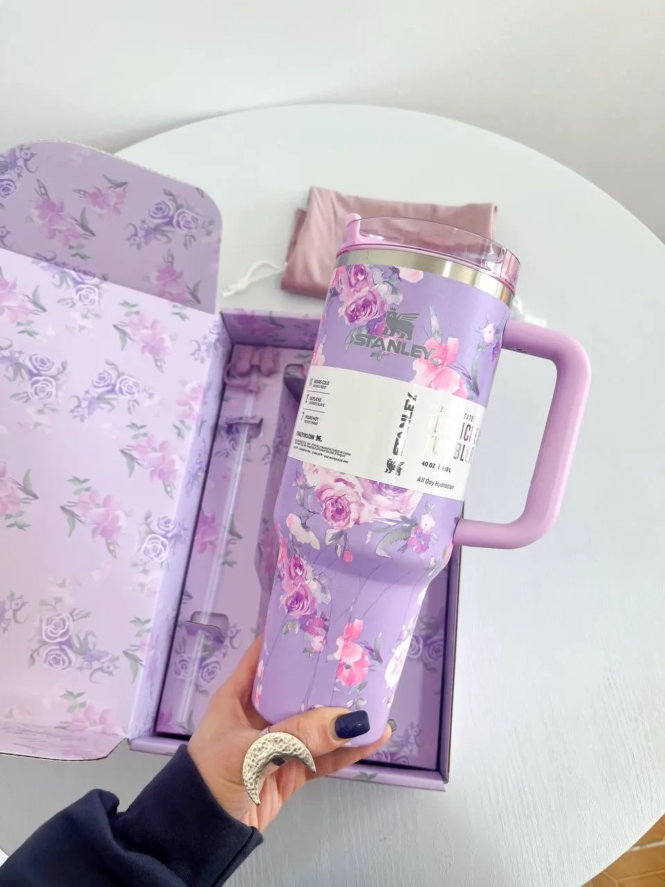 استنلی گل گلی وارداتی بنفش صورتی